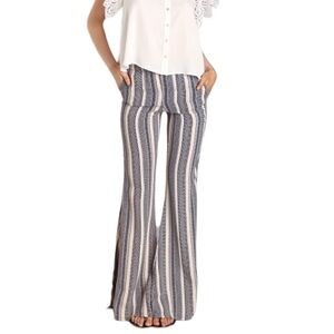 Stone Cold Fox Striped High-Waist Wide Leg Pants - Blue & Cream